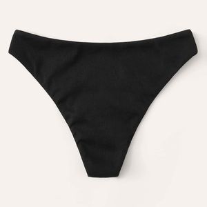 Solid High Cut Black Bikini Bottom
